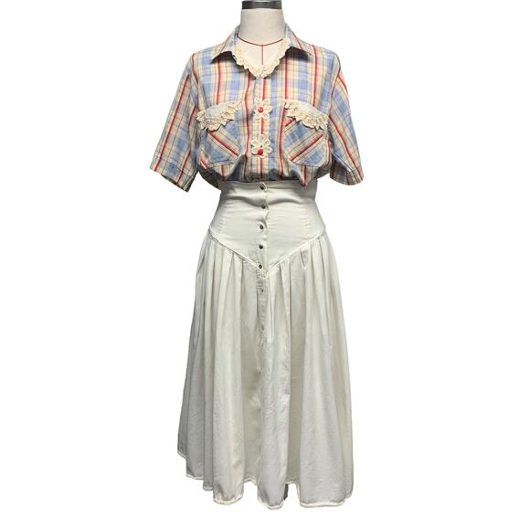 Vintage Upcycled Womens Plaid Embroidered Accent Button Up Shirt - Picture 5 of 5